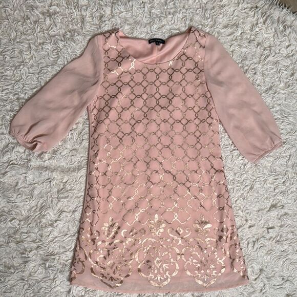Sequin Hearts Girls Pink & Gold Boho Hippie Sheer Mini Dress Size 10 - Picture 1 of 5